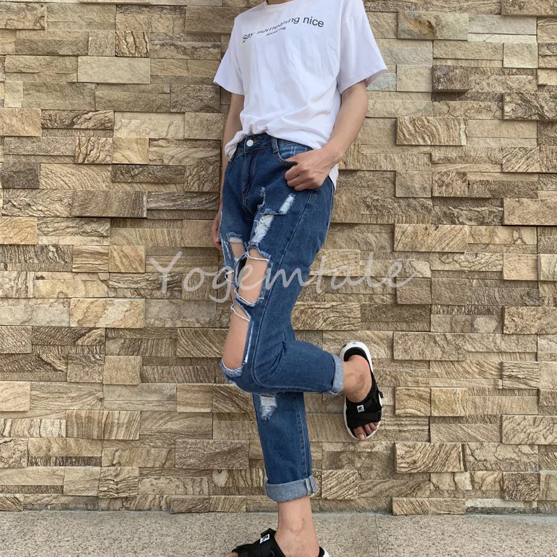 Модные летние рваные джинсы в стиле панк для женщин винтажные брюки с дырками