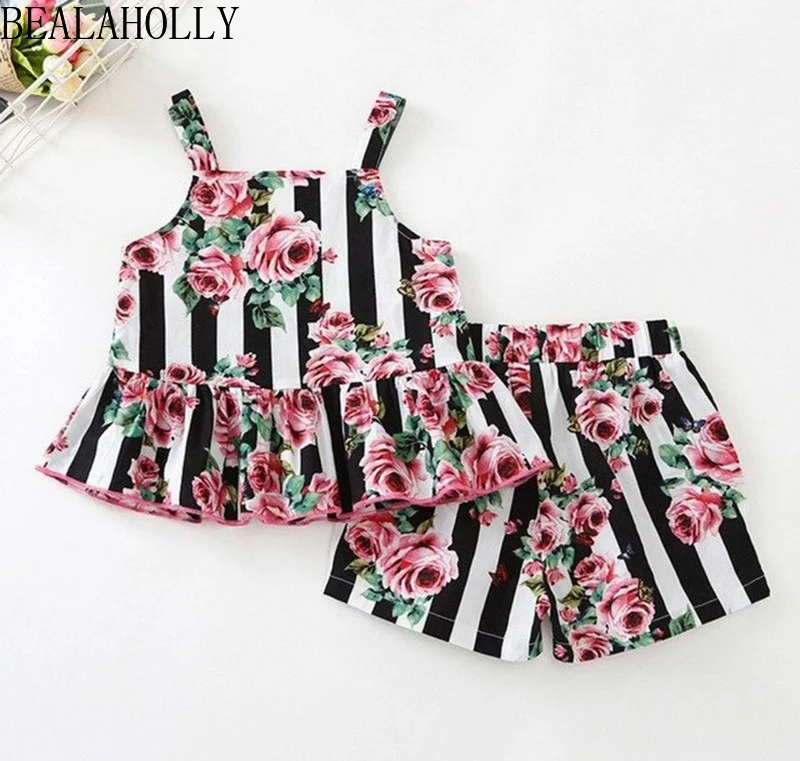 Новинка 2019 года летний детский комплект хлопковый с полосатым принтом на