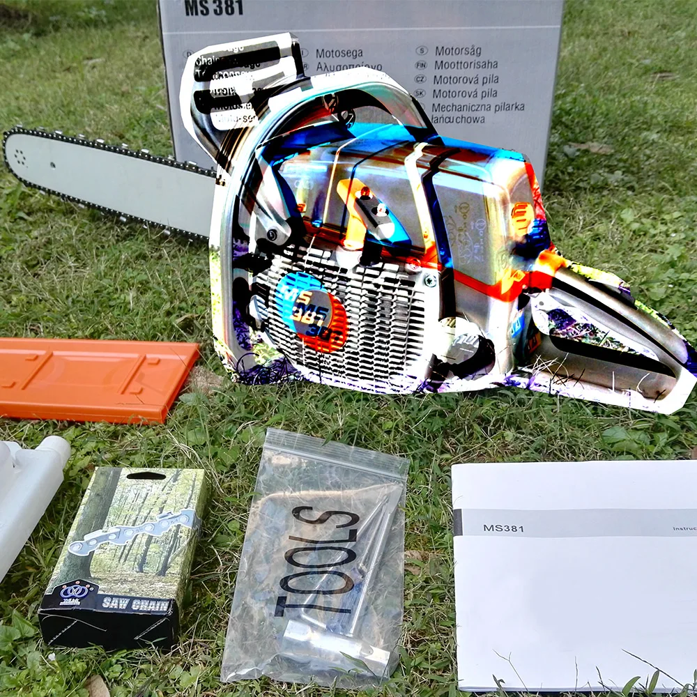 MS381 бензопила 72cc Мощность цепная пила с 18 дюймов светодиодные панели и цепи