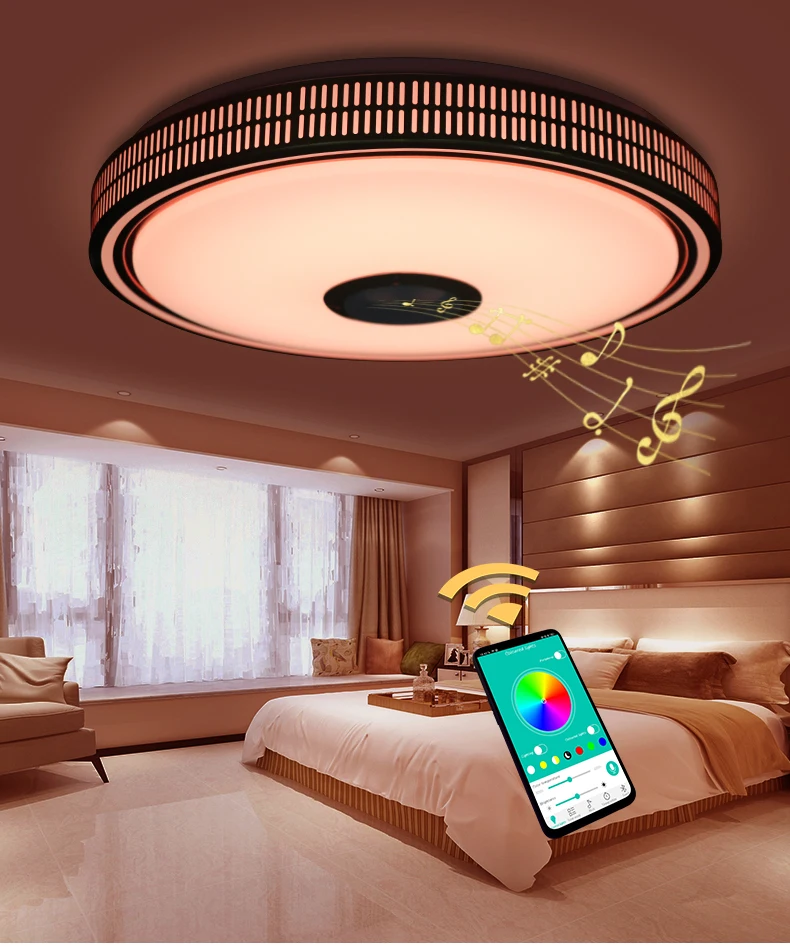 Современная светодиодная люстра с Bluetooth управлением для дома, гостиной, спальни, светильники RGB, музыкальная Потолочная люстра, освещение, люстры d49см