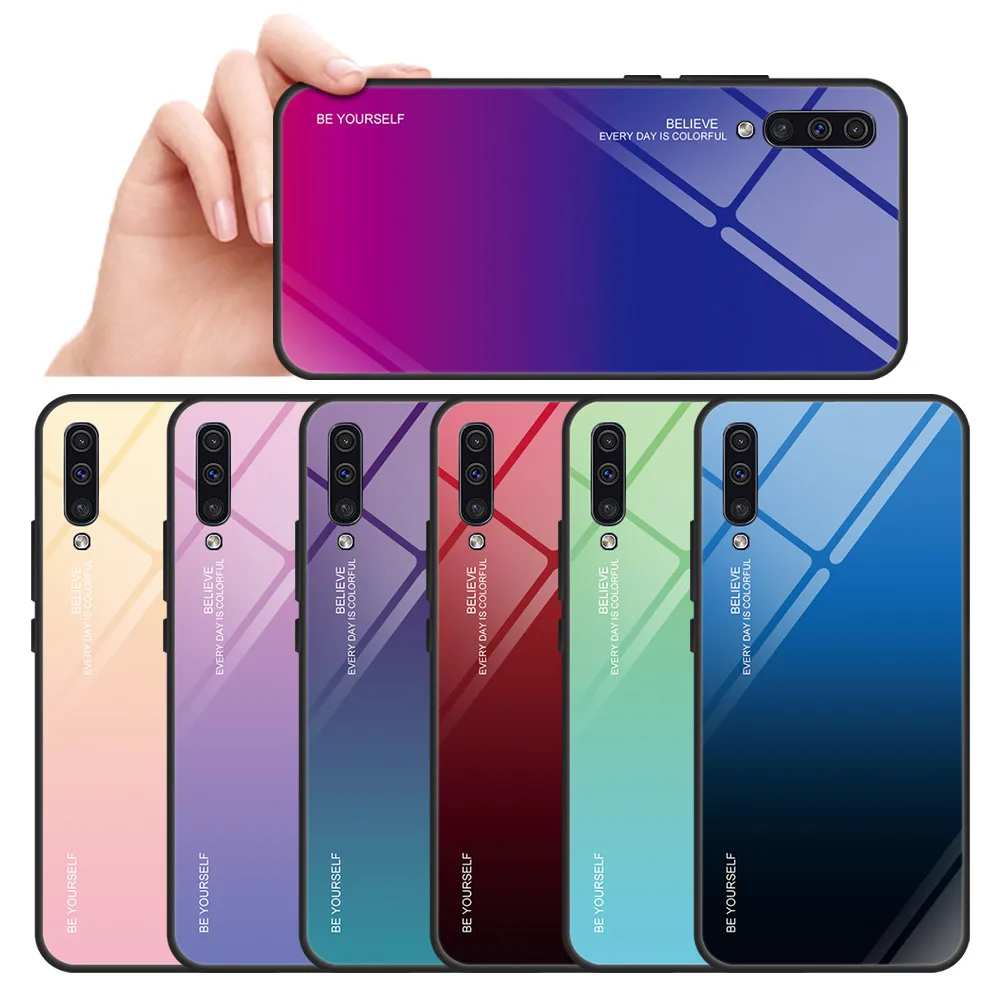 Градиентные чехлы из закаленного стекла для Samsung Galaxy A50 2019 A 50 A505 A505f Модный чехол +