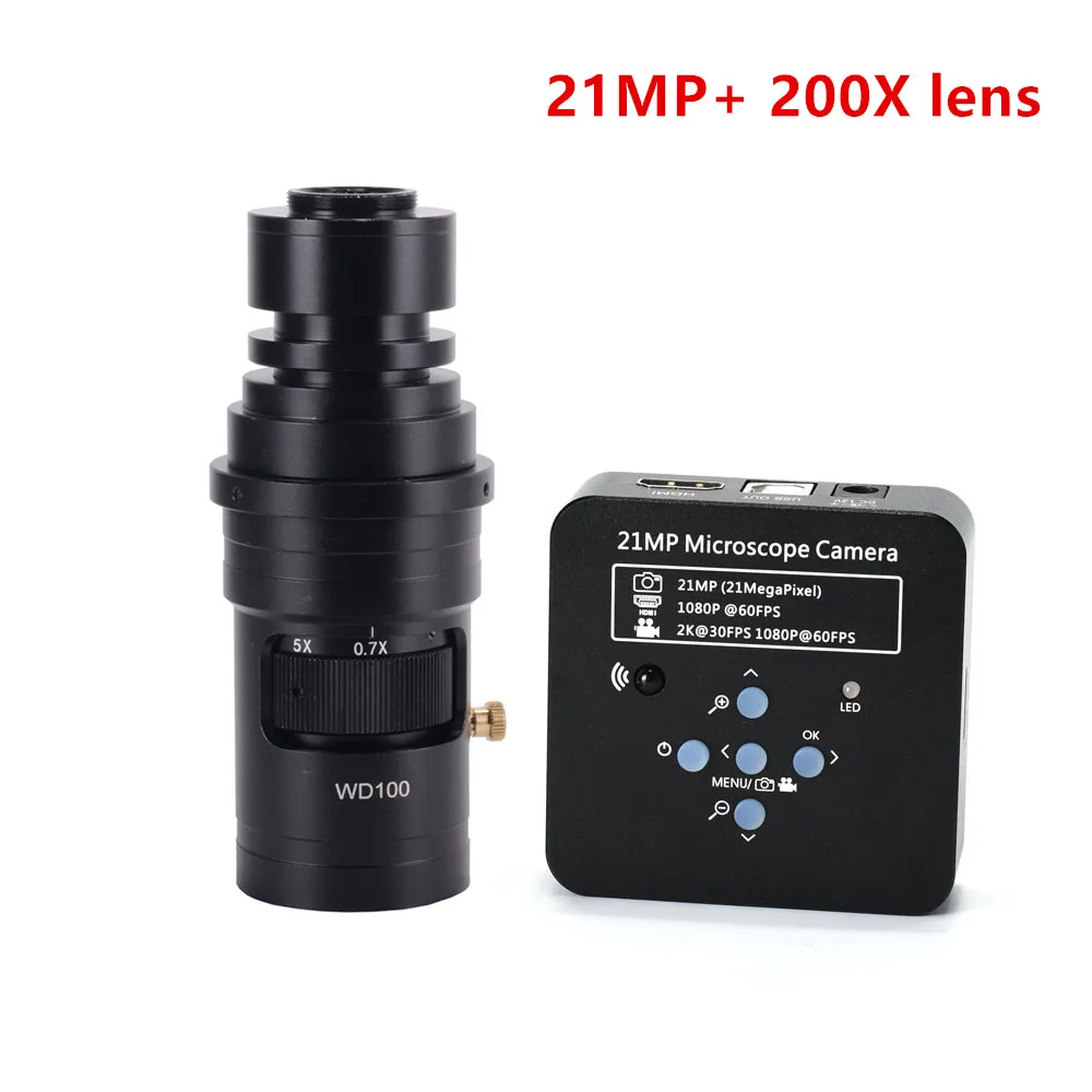 21MP 1080P 60FPS 2K промышленная камера HDMI/USB цифровой видео микроскоп Лупа 100X 180X 200X 300X