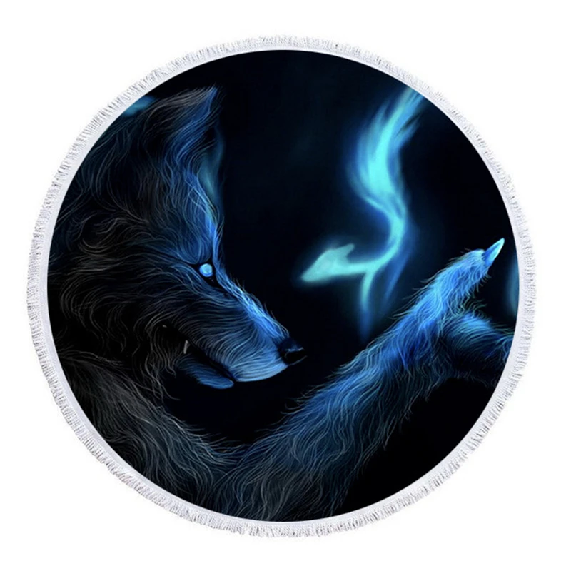 3D волк круглый пляжные Полотенца взрослых Волк принтованное из микрофибры с