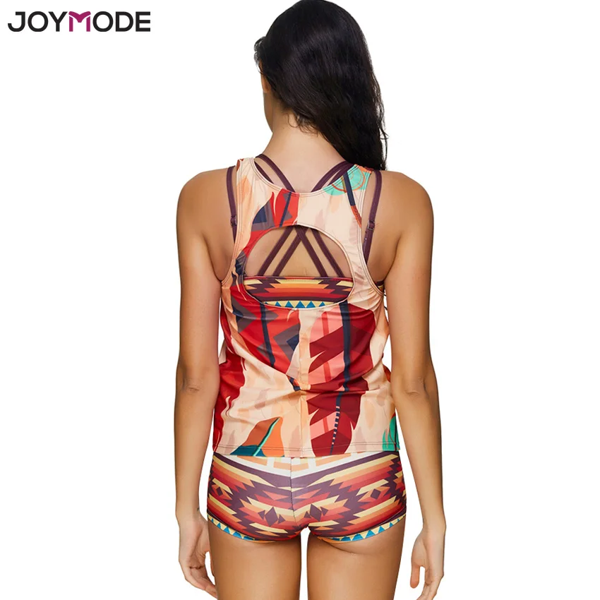 JOYMODE женские 3 шт. спортивные купальные Костюм спортивный купальник комплект с бойшортами Сращивание танкини большого размера купальные костюмы