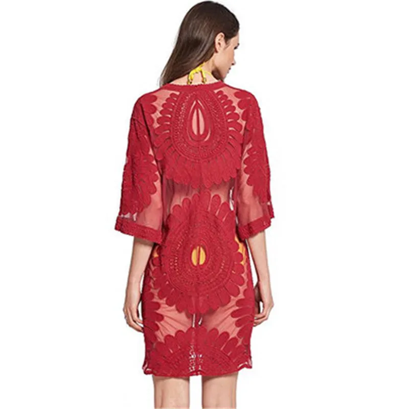 SAKKUS 2018 сексуальный женский кружевной бикини Пляжная туника крючком пляжное