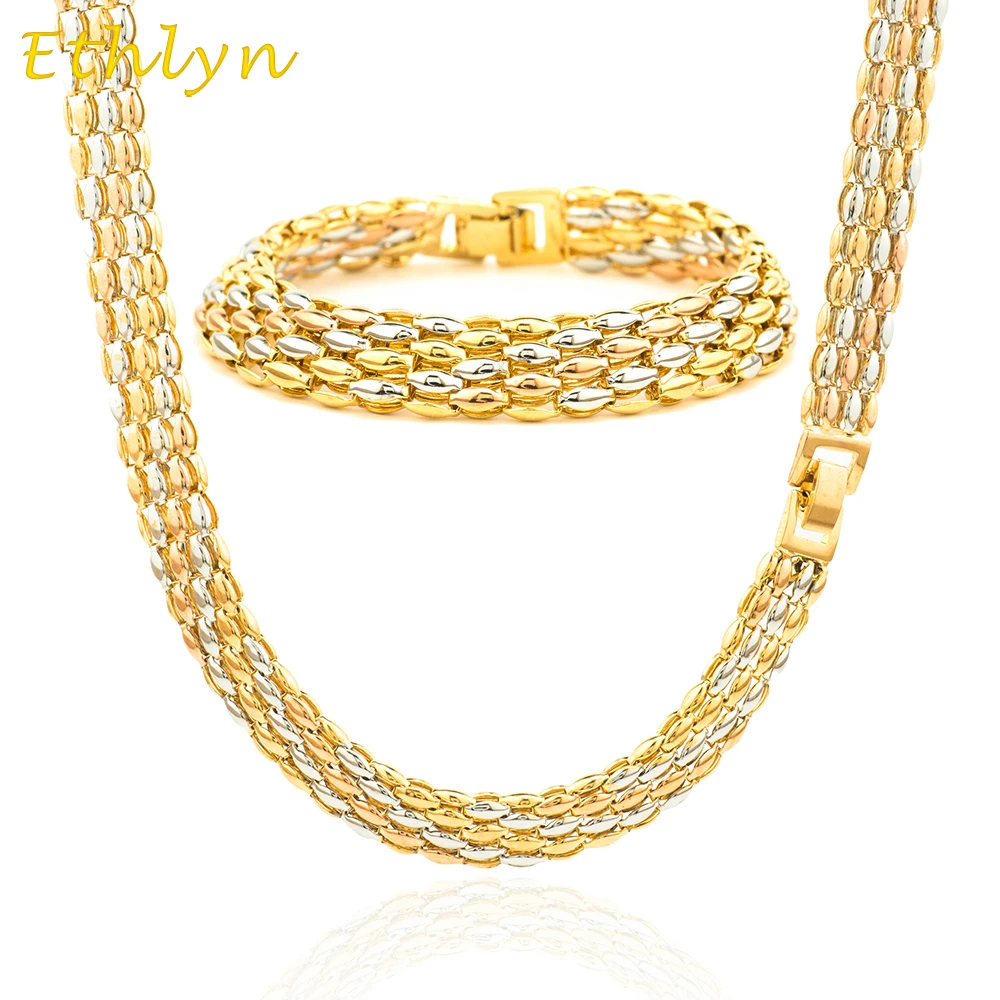 Модные женские ювелирные наборы Ethlyn золотого цвета ожерелье/браслет с золотым