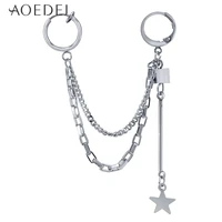aoedej kpop korean earrings stainless steel round earrings for women long tassel star earrings double piercing boucle doreille