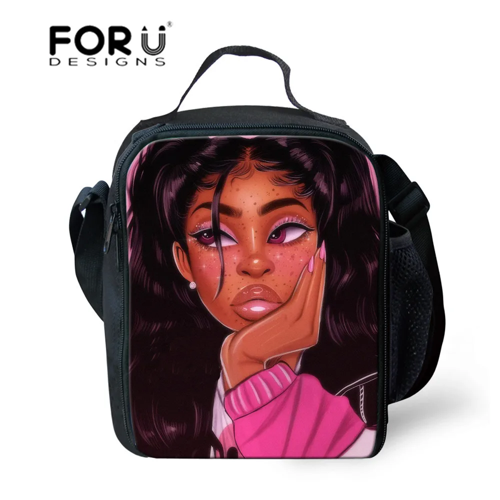 FORUDESIGNS/черные женские сумки для ланча в африканском стиле с принтом для девочек, Герметичная сумка для еды, Детская Термосумка для еды, Студенческая сумка - Цвет: YQ3727G