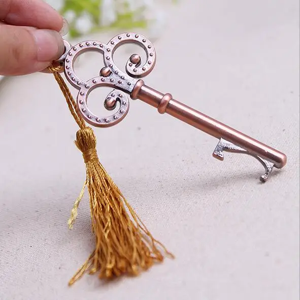 Свадебная открывалка для бутылок 20 шт./лот Бронзовый дизайн ключа с кисточкой и