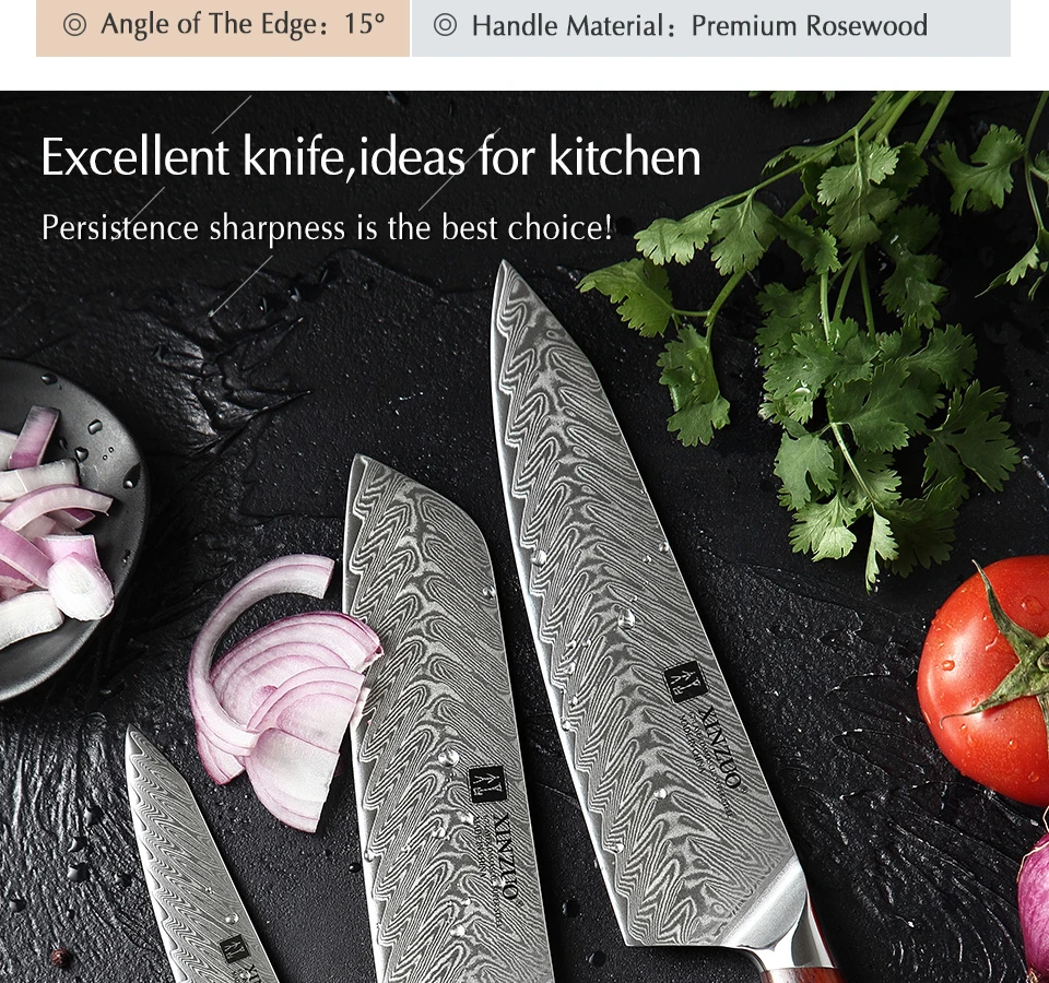 XINZUO 3 шт. наборы кухонных ножей VG10 Дамасская сталь Santoku кухонные ножи шеф-повара острый Кливер ножи для нарезки подарок нож инструменты