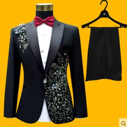 

High Grade Plus Size S-4xl Multiple Colour Embroidered Rhinestones Men Suits Set Male Singer Costume Popular Stage Show Wear