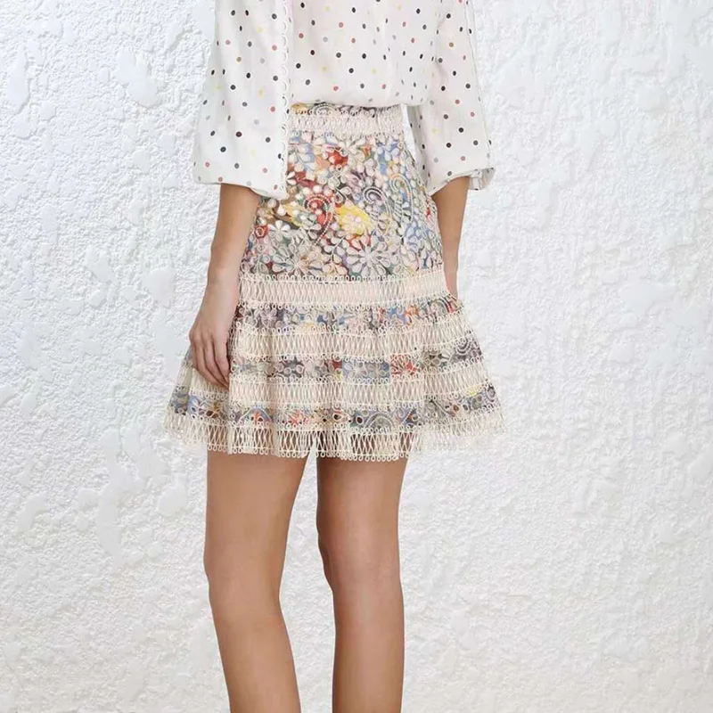 2018 fashion beach Embroidery lace skirts high waist mini hollow out floral women skirt | Женская одежда