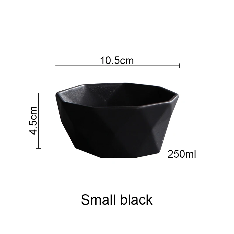 small black Керамическая Салатница, посуда с алмазным краем, суповые чаши, простая и креативная салатная миска геометрической формы Akuhome - Цвет: small black