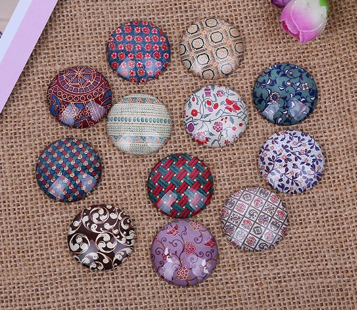 

24pcs 12MM 14MM 16MM Linen Finish Pattern Round DIY Handmade Photo Glass Cabochons & Glass Dome Cover Pendant Cameo Settings
