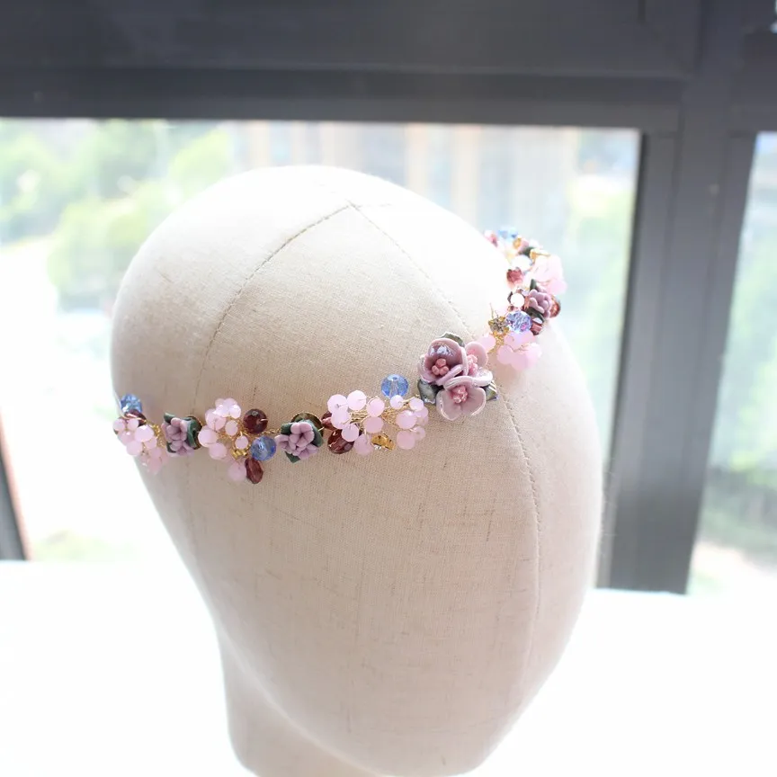 Милые фиолетовые повязки на голову с цветком аксессуары для волос Корона Ручной