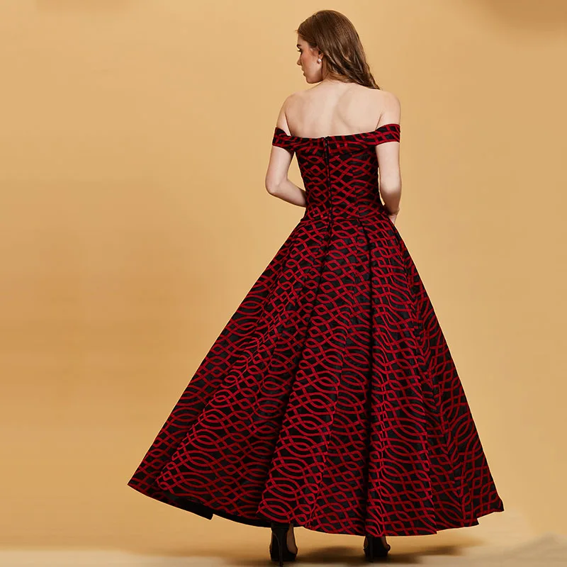 Dressv Красное длинное вечернее платье Дешевое с открытыми плечами на молнии для
