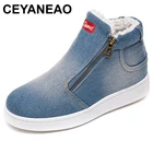 Женские джинсовые ботинки CEYANEAOFleece, зимние классические повседневные ботинки с высоким берцем и круглым носком, на плоской подошве, E762