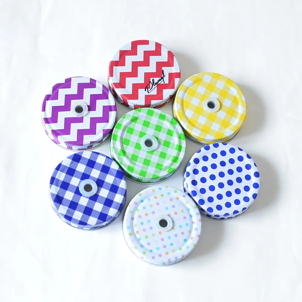 4 шт./лот Mason Jar Lids Daisy check Cut mason баночки с отверстиями для соломинки волнистые
