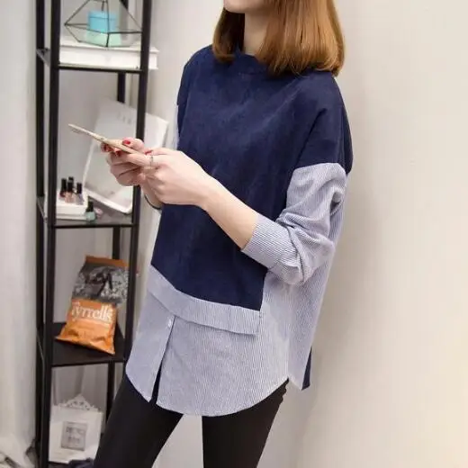 5XL 4XL 3XL плюс размер женские топы свободные с воротником-стойкой длинным рукавом