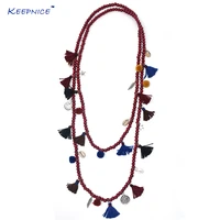 new bohemia boho long wooden beaded necklaces colorful tassel pendants layered long necklace multi layer statement necklaces