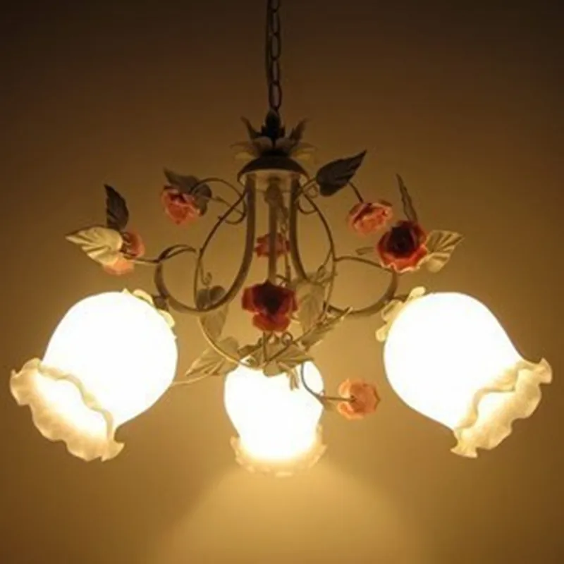 Американский Сад Белые железные стеклянные цветы подвесной светильник детская