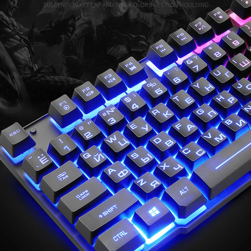 Английский/русский проводной светодиодный Usb эргономичная игровая клавиатура с радужной подсветкой и мышь набор для ПК игровая мышь и клавиатура Комплект 527#3