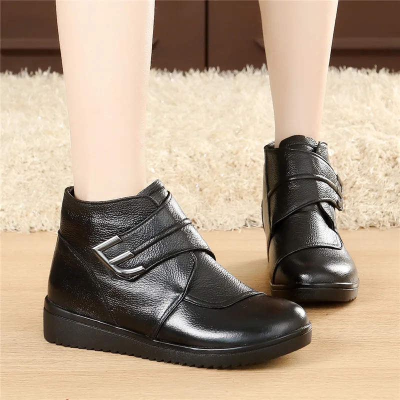 

MUYANG Natural Wool Women Boots Genuine Leather Flat Ankle Boots Winter Warm Ladies Shoes Woman Snow Boots Plus Size 35 - 44