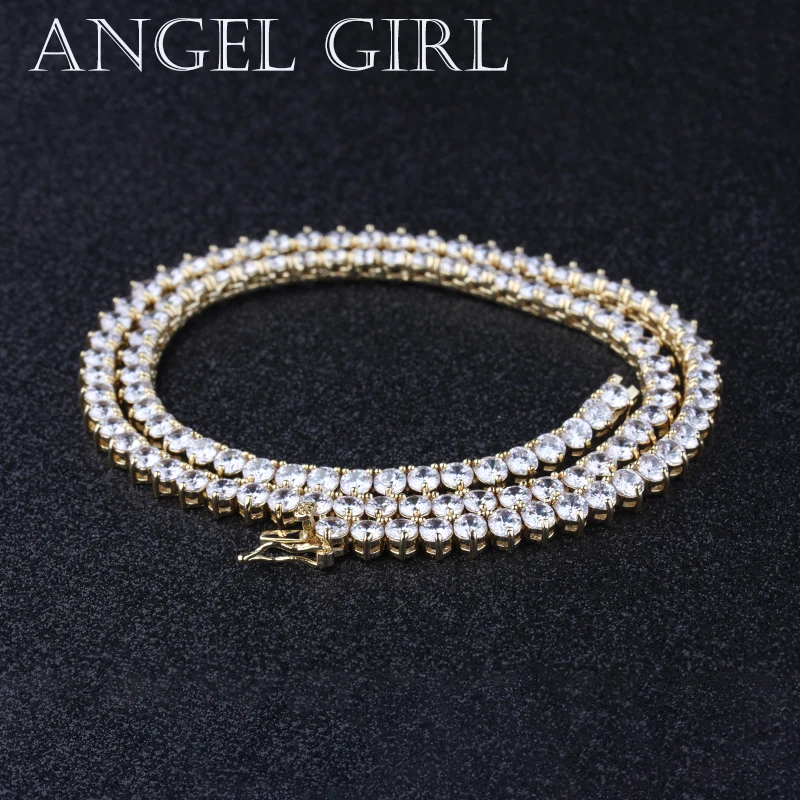 Angelgirl амулеты блестящие 18 дюймов три зубец 4 мм циркон теннис серебро и золото