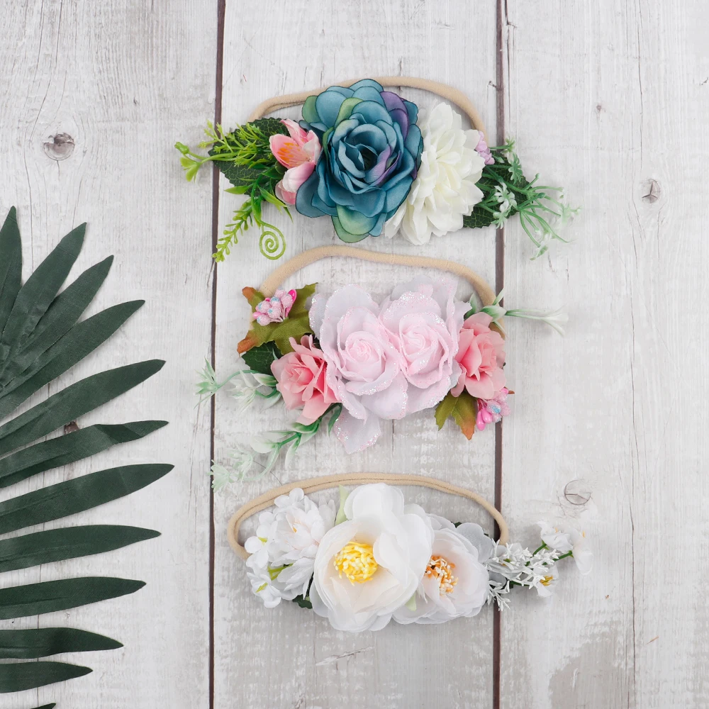 Милый искусственный цветок для девочек нейлоновая повязка на голову эластичная