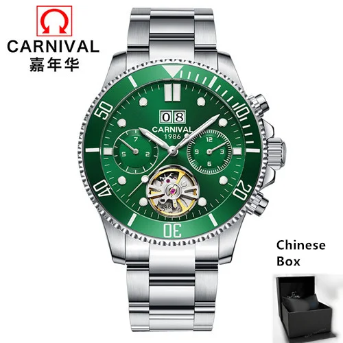 Green C8880T C Швейцарские карнавальные турбийон мужские часы светящиеся Роскошные брендовые механические часы мужские полностью стальные часы reloj uhr kol saati - Цвет: Green C8880T C
