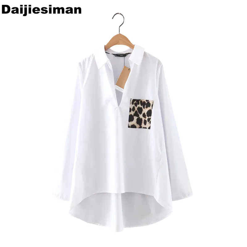 Женская блузка с леопардовым принтом длинным рукавом и V-образным вырезом |