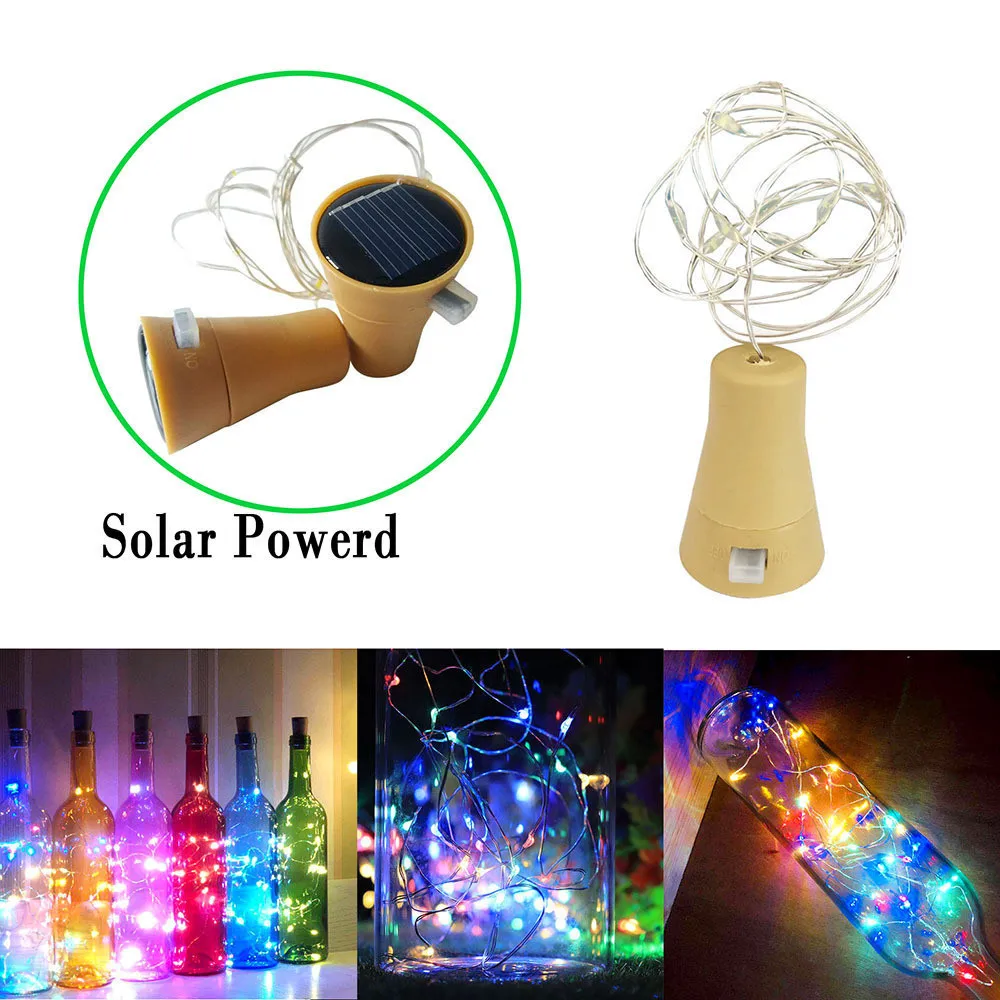 2PC Hot Sale 10LED 1M Solar Cork Wine Bottle Stopper Copper Wire String Lights Fairy Lamps Outdoor Party Home Decor | Дом и сад