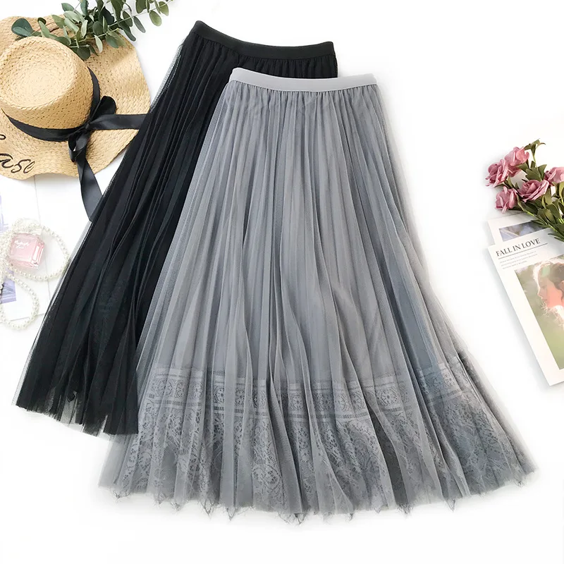 Fitaylor летняя кружевная Лоскутная фатиновая юбка женская элегантная с высокой