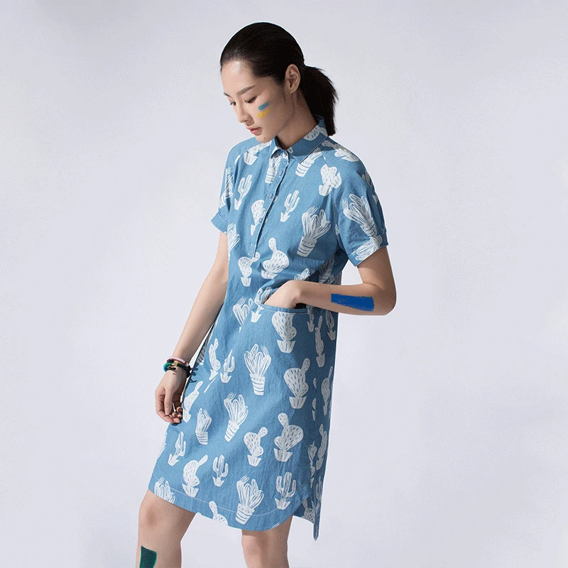 Платье рубашка LYNETTE'S с коротким рукавом принтом кактуса|lynette's chinoiserie|dress dress