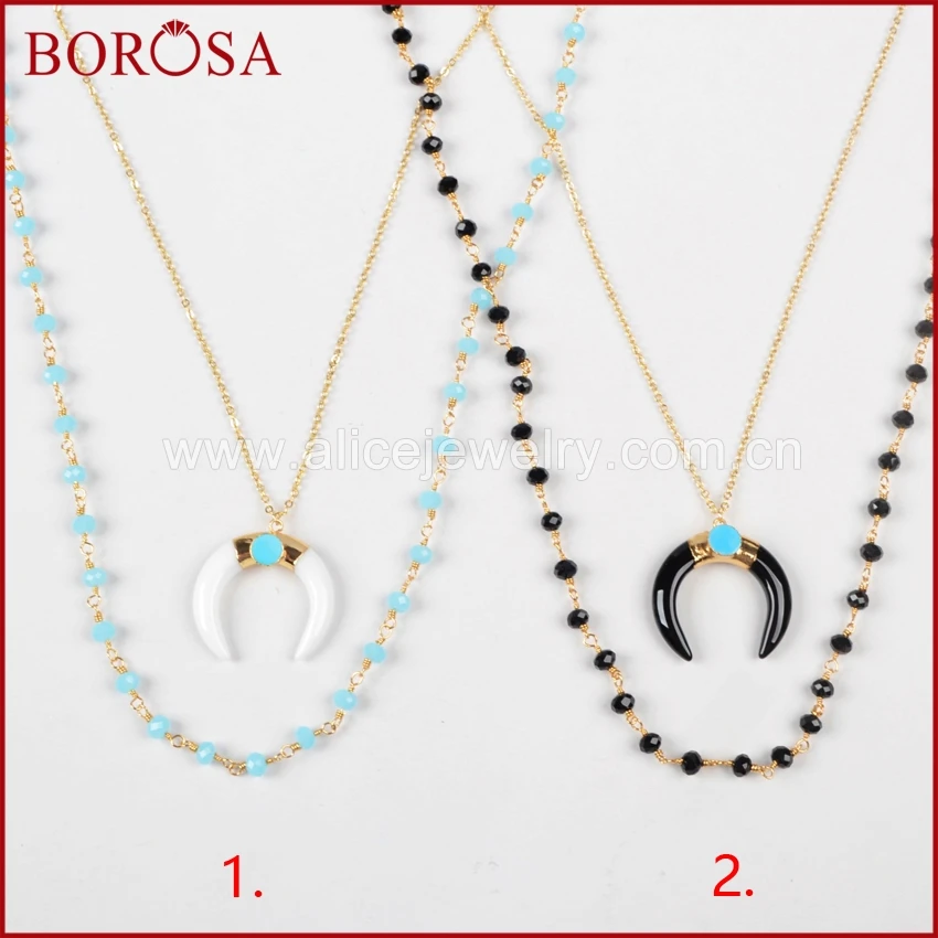 

Ожерелье BOROSA, 5 шт., золотой цвет, черный кристалл, полумесяц, слой рога, проложили зеленовато-синий камень с черными/белыми бусинами, цепочка ...