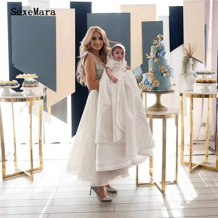 Атласные платья для крещения новорожденных детей наряд первого причастия с