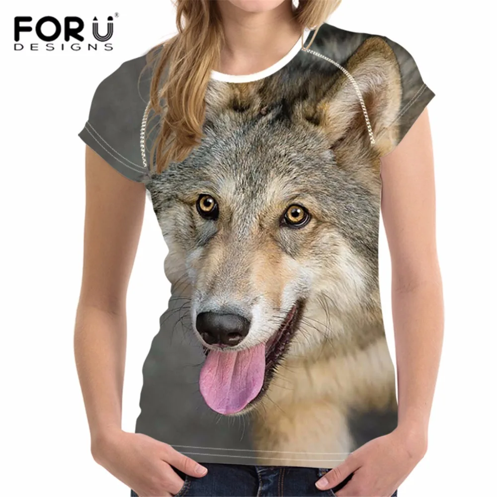 

FORUDESIGNS, женская футболка с 3D принтом волка, кроп-топы, футболки, женские крутые футболки с коротким рукавом для девочек, женская футболка, Мил...