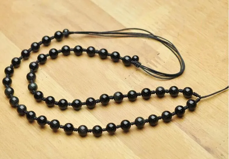 Красивые китайские ручной работы натуральный черный обсидиан Бусины becklace Амулет