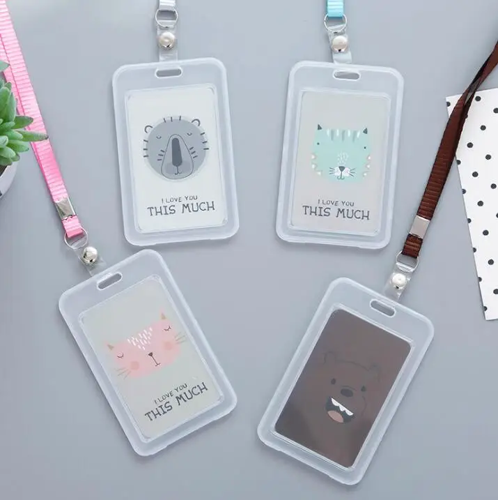 1 шт. Кот Медведь Kawaii мультфильм держатель для карт со шнурком ID кредитный автобус карты хранения бейдж держатель канцелярские принадлежности Школьные офисные принадлежности