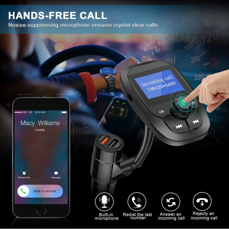 

YASOKRO Wireless Bluetooth A2DP Handsfree Car Kit AUX Audio Car MP3 Player FM Transmitter Dual USB Charger support TF & U Disk