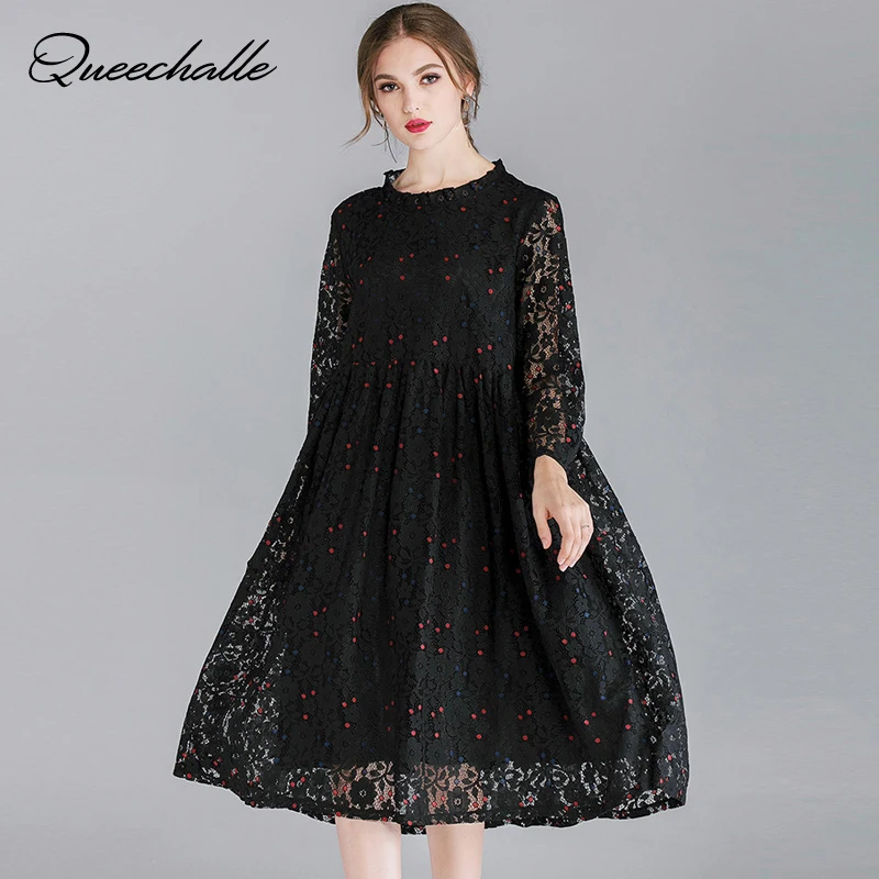 Женское кружевное платье большого размера свободное ТРАПЕЦИЕВИДНОЕ ПЛАТЬЕ С