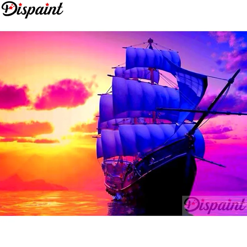 

Dispaint Full Square/Round Drill 5D DIY Diamond Painting "Sailing boat" Embroidery Cross Stitch 3D Home Decor A11073