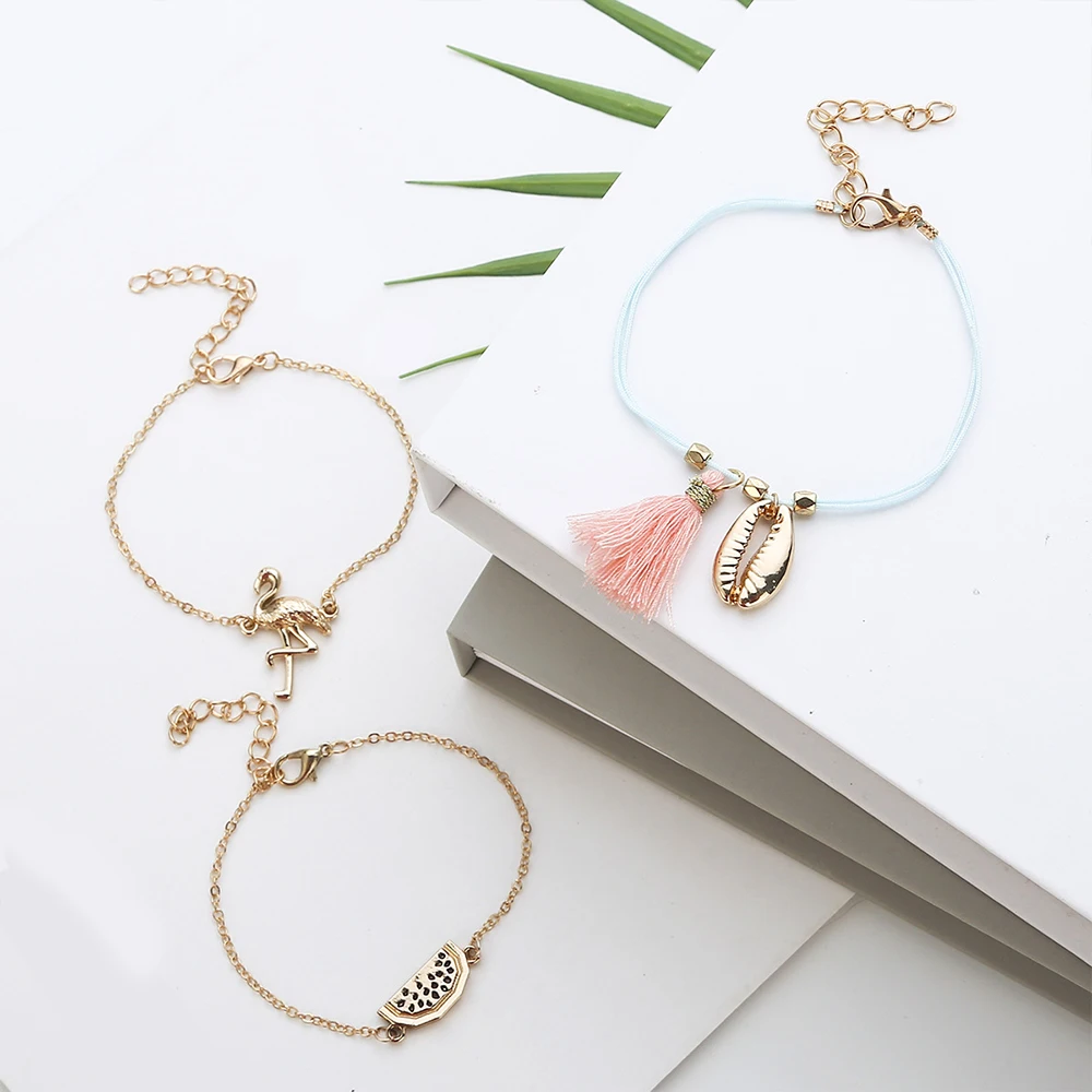 3 шт./компл. Модные женские браслеты птица арбуз узор в виде ракушки кисточкой