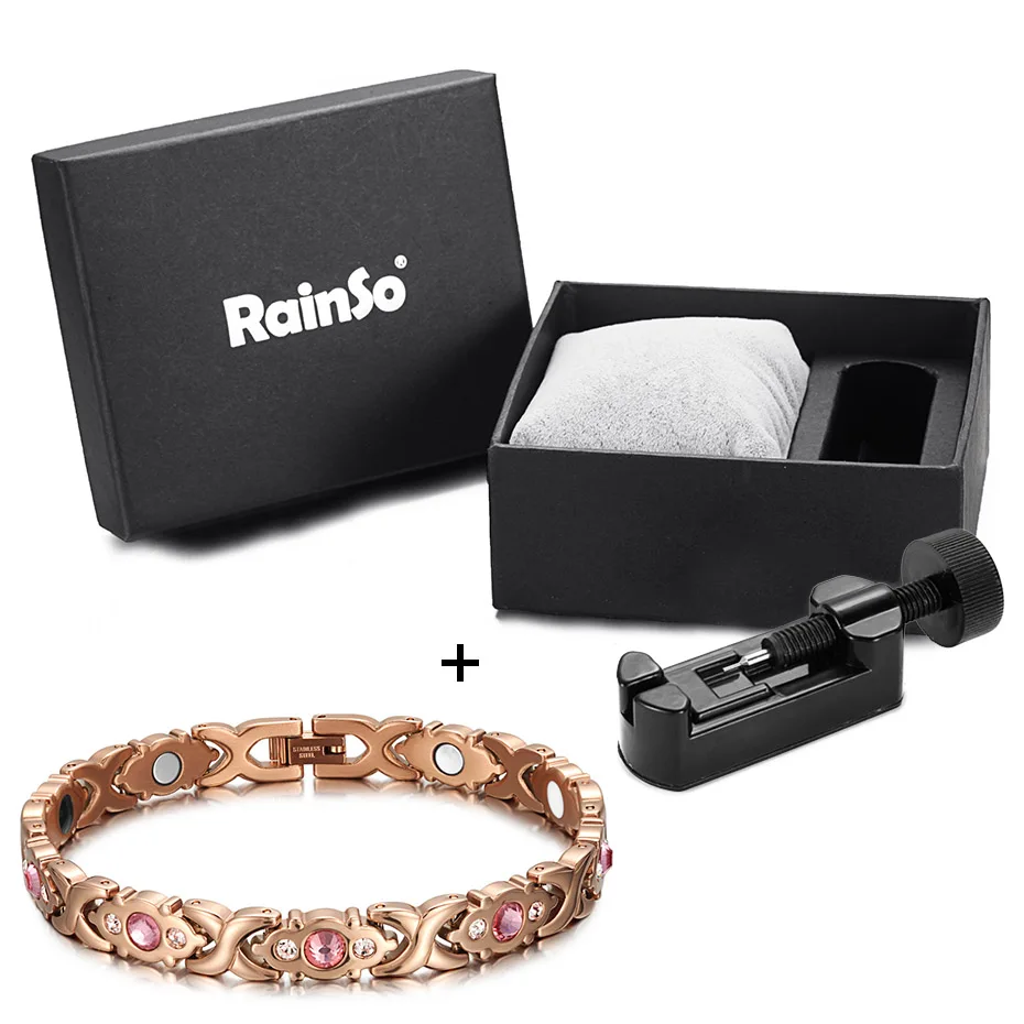 RG bracelet with box Rainso драгоценный камень в женщина браслет Нержавеющая сталь Здоровье энергии магнитного золото Модные украшения леди Браслеты подарок для Обувь для девочек - Окраска металла: RG bracelet with box