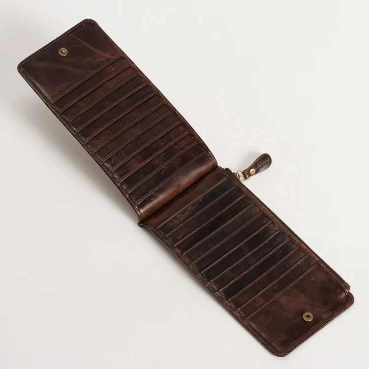 

New Quality Hot Sale Cattle Male Organizal Long Vintage Bifold Genuine leather Card Holder Large Checkbook Wallet Purse 1057-L
