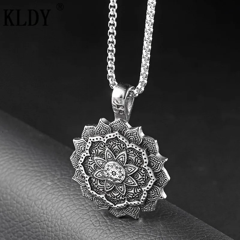 KLDY цветок амулет кулон ожерелье для женщин и мужчин из нержавеющей стали руны