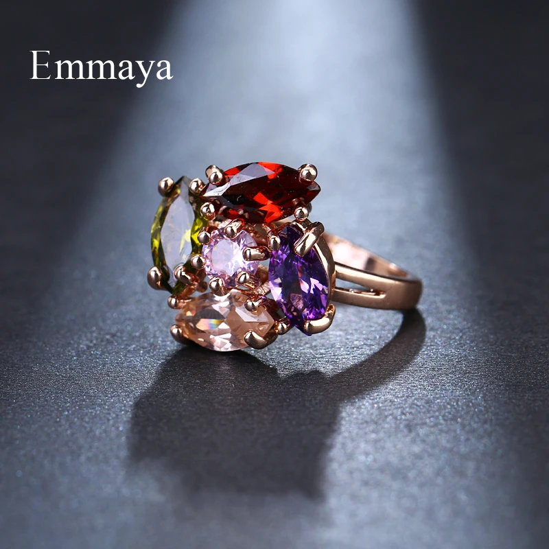 Модные блестящие романтичные кольца Emmaya цвета розового золота с разноцветным