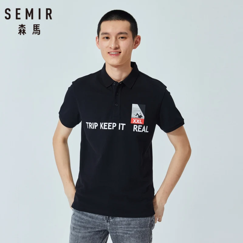 Мужская рубашка-поло SEMIR черная Повседневная с короткими рукавами и отложным