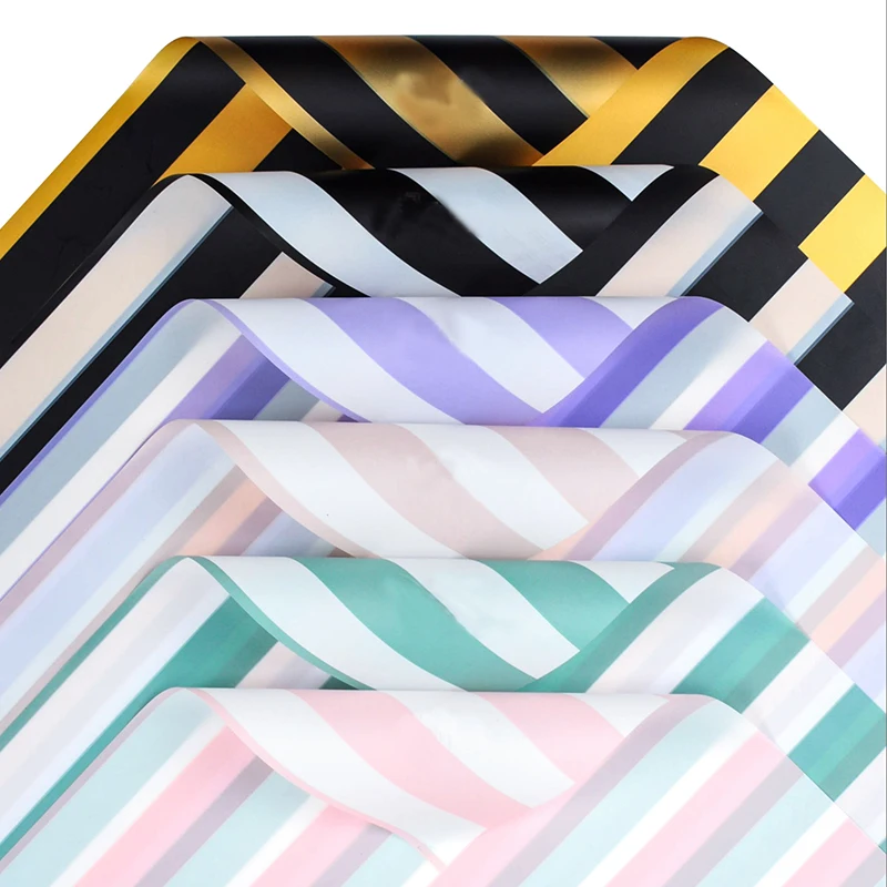 

Colorful Stripe Flower Wrapping Paper Film Plastic OPP Film New Year Gift Packing Sheet Package Bouquet Wedding Decoration