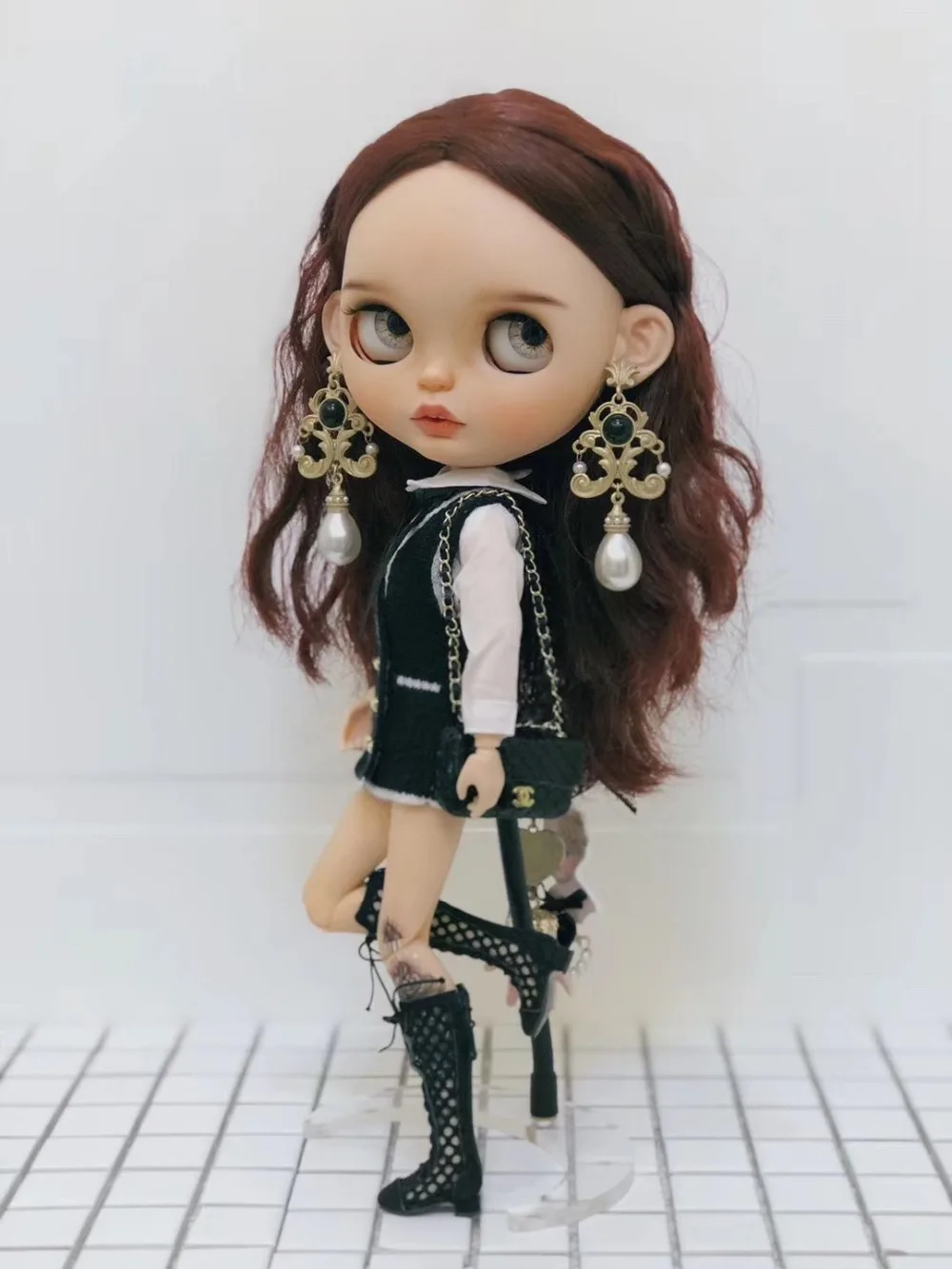 Одежда для кукол Blyth белая рубашка и черный сарафан в наличии куклы Azone Licca OB24